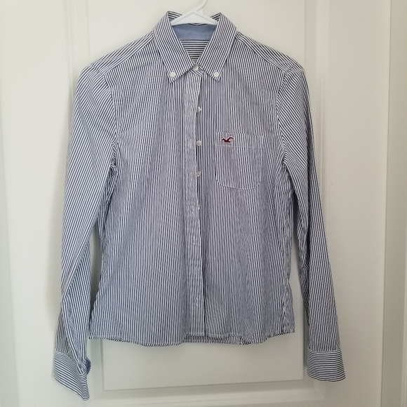 Hollister Striped Blue White Shirt Button Up - Picture 1 of 2